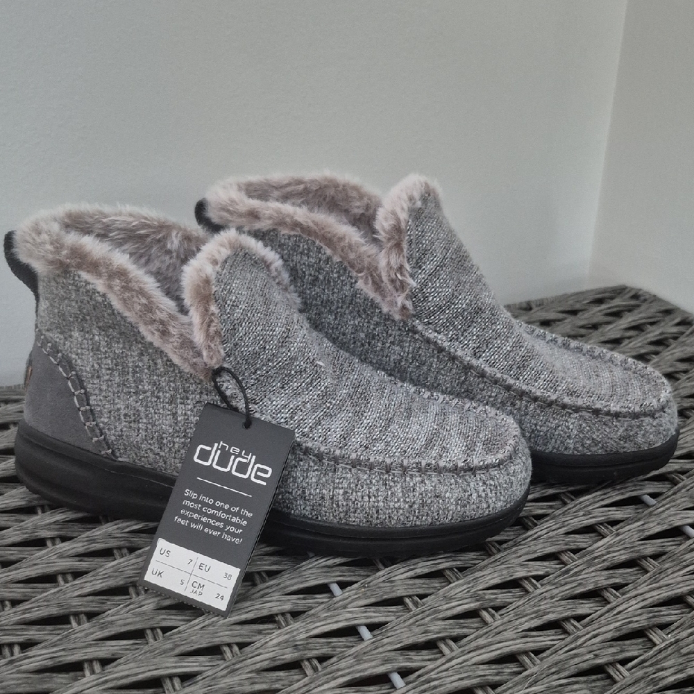 Hey Dude Charcoal Fur-Lined Slip-Ons